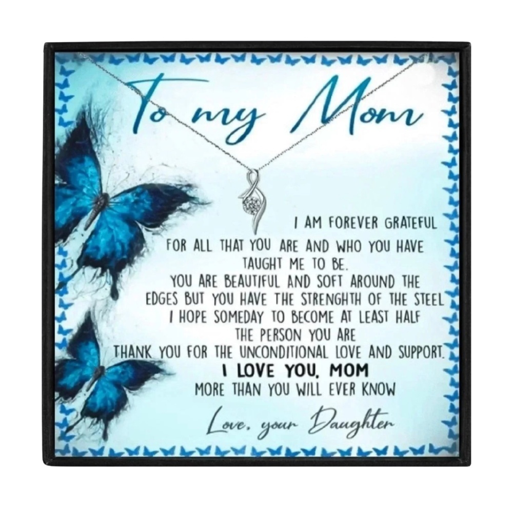 To My Mom Butterfly Pendant Necklace – Heartfelt Daughter Gift with Keepsake Gif